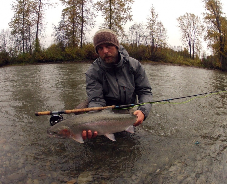 Jeff Herrup on his therd steelhead of the trip. he caught this fish as the water slowly blew out and was gone for days.