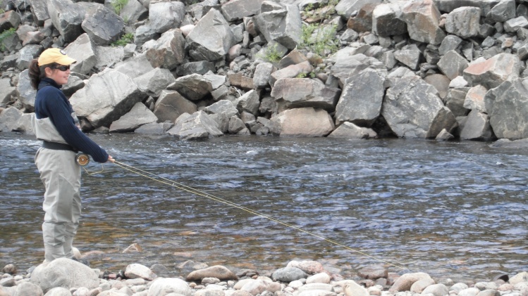 Family salmon fly fishing in Gaspe