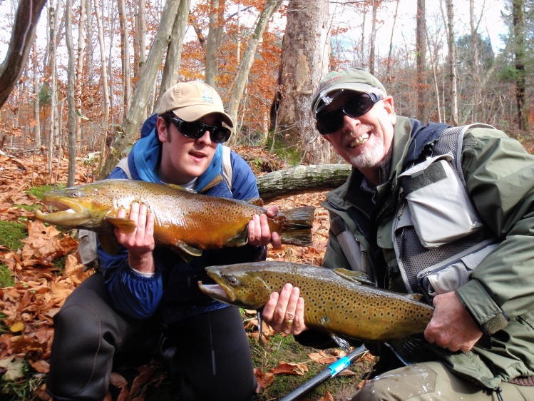 Double hook up - Two Big Browns caught by Jamie and Alex Baker within seconds of each other on the Salmon River in Pulaski, NY.