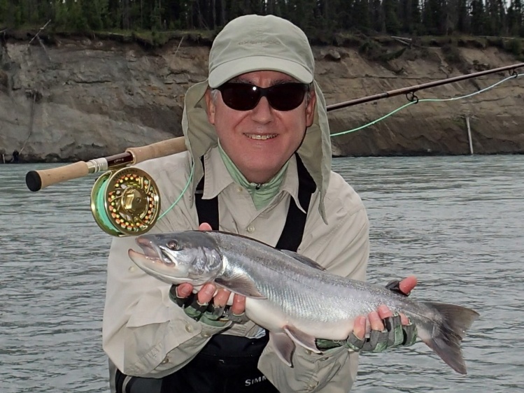 Chrome bright Dolly Varden char, Kenai River, Alaska 7-27-13
Orvis Access 118-4 Switch Rod,
Orvis Hydros V Reel, Airflo Skagit Switch 510