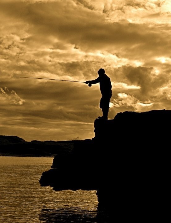 Pollock fishing off a natural casting platform.