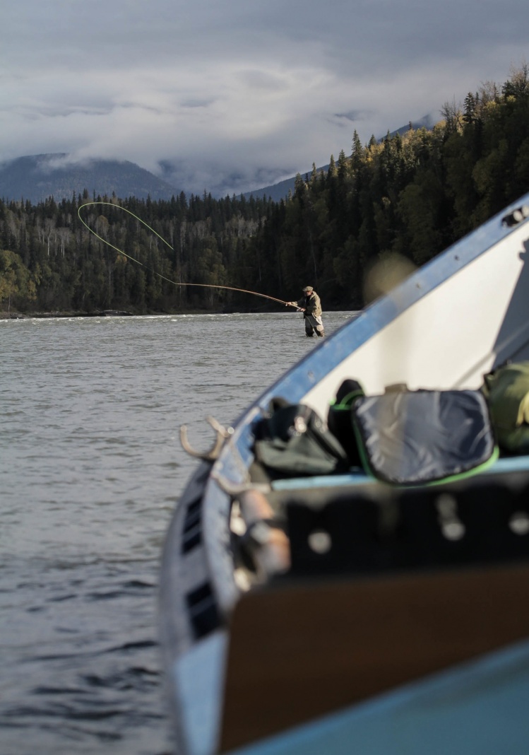 Bob Clay casting on a beautiful day on the Skeena Rv