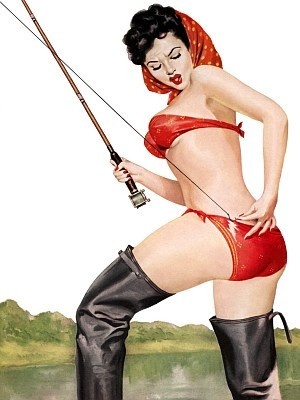 Vintage pin up girls with a fly rod or fishing is just plain fun. Enjoy everyone!