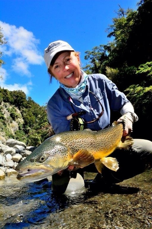 Cathy with a beautiful double digit brown from the South Island, NZ.