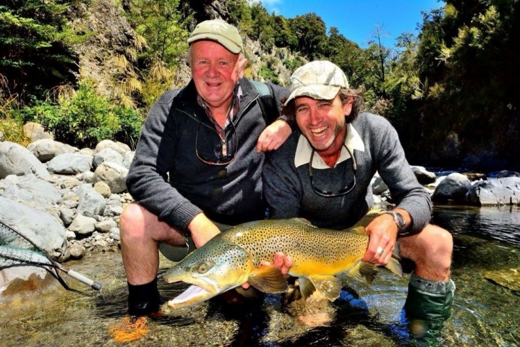 John Gemmell and Nick Robertson with a handsome 10 pound South Island brown,