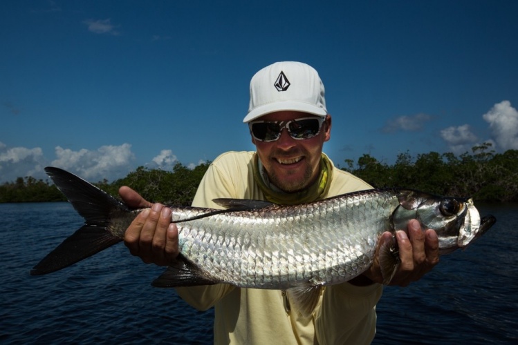 I messed up my first ever tarpon of about 70 lib in spectacular ways, but did manage to land this small one. Thanks to Nick Denbow at the <a href="http://www.westerncaribbeanflyfishing.com">http://www.westerncaribbeanflyfishing.com</a>