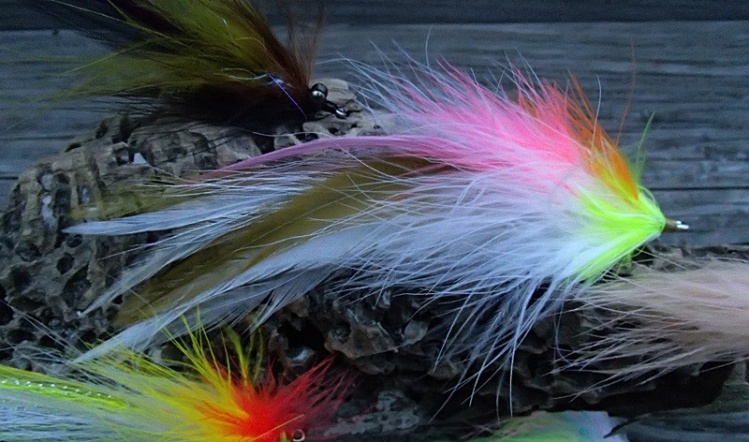 A close up of one of George's marabou creations. This is a Lefty's Deceiver with marabou collars and some flash. The action is what draws the strikes.