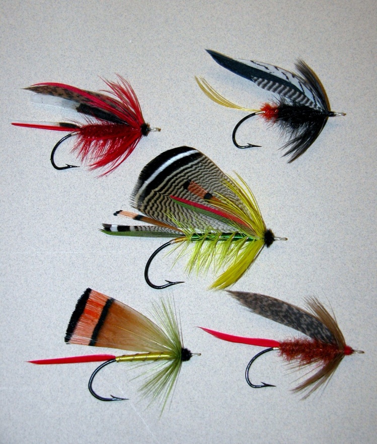 5 Mary Orvis Marbury flies, tied by Mike Boyer - photo by Paul Rossman