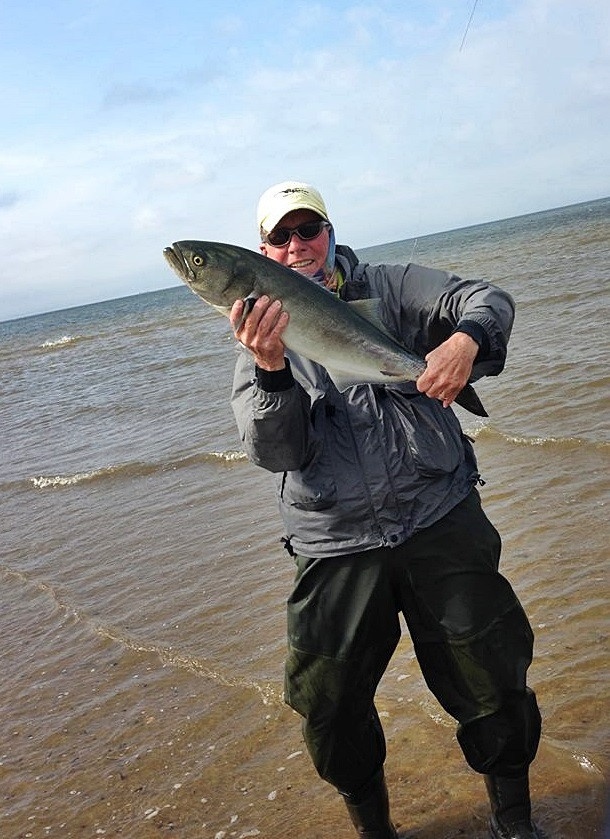 Seven hours non stop fishing for bluefish!  Today's fish were in the teens with a personal best of 19.5lbs on the boga....not this fish, just a violent killer ;)