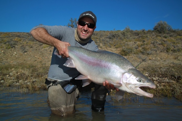 A fish of a lifetime!! This monster was caught by Claudio Martin while he was scouting Santa Cruz river. This place holds atlantic Steelhead, untouched from year 1906´. Follow this amazing run with Us. trough our scouting reports
<a href="https://www.facebook.com">https://www.facebook.com</a>