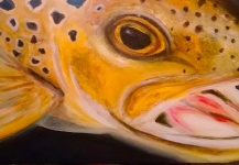 12" x 30" acrylic painting of brown trout