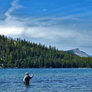 Fly fishing a high country lake in Yosemite National Park