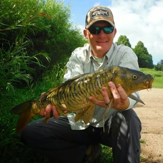 Mirror carp I caught on a size 16 Parachute Adams last summer.