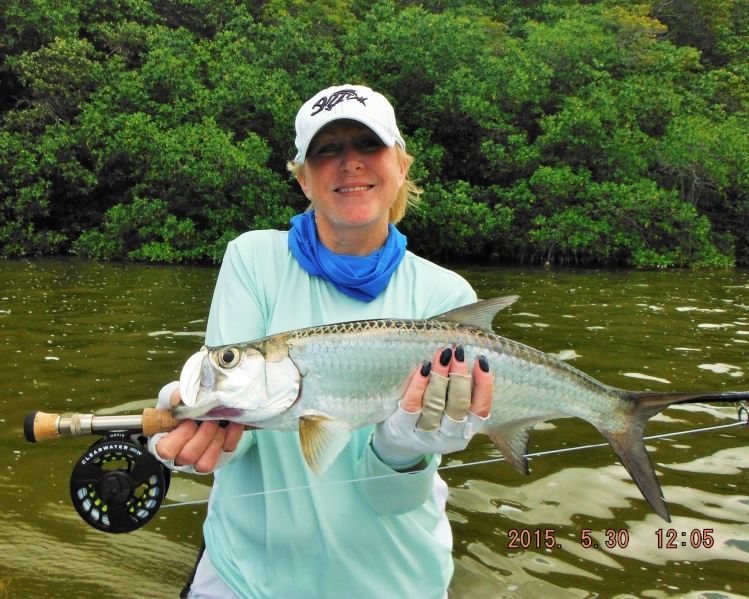 Her first attempt at fly fishing for tarpon.