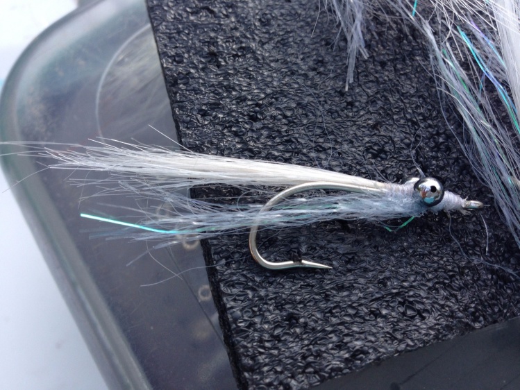grey/white clouser - staple diet for Darwin Harbour bread and butter species - small GTs and mackerel, and small to medium queenfish to name just a few.
like then a little 'un shaved' and untidy around head area - adds subtle movement in the area of the 