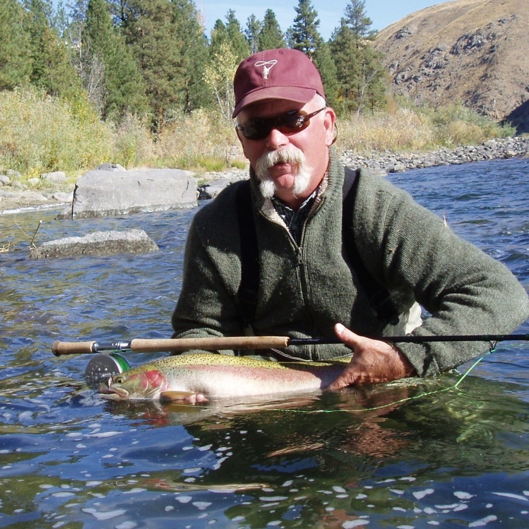 Tom McCoy on the Methow with the new DNA 1477 and his first fish of the season.