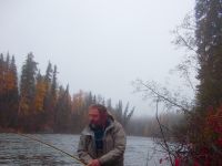 Bob Clay Gives up the rod on the Kispiox River, BC, Canada.