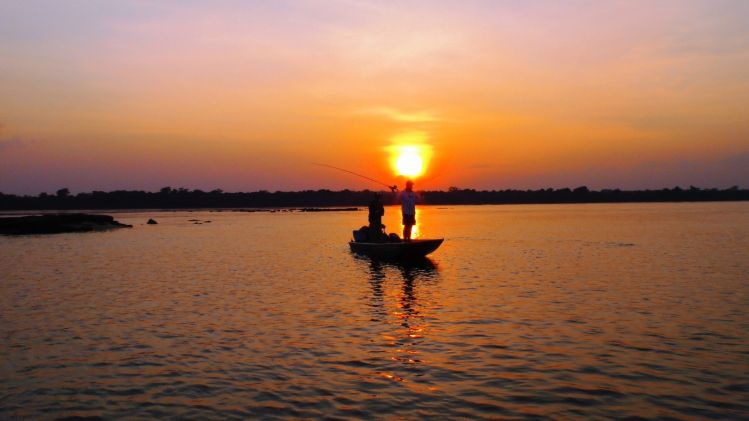 Sunset flyfishing for Payara at the majestic Tapajós river, Amazon Brazil
