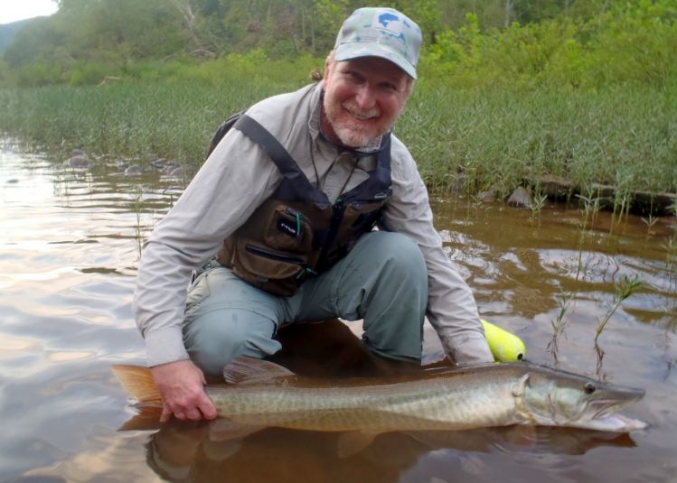 44" musky caught on Bill Sherer's Figure 8 fly (dark sucker)