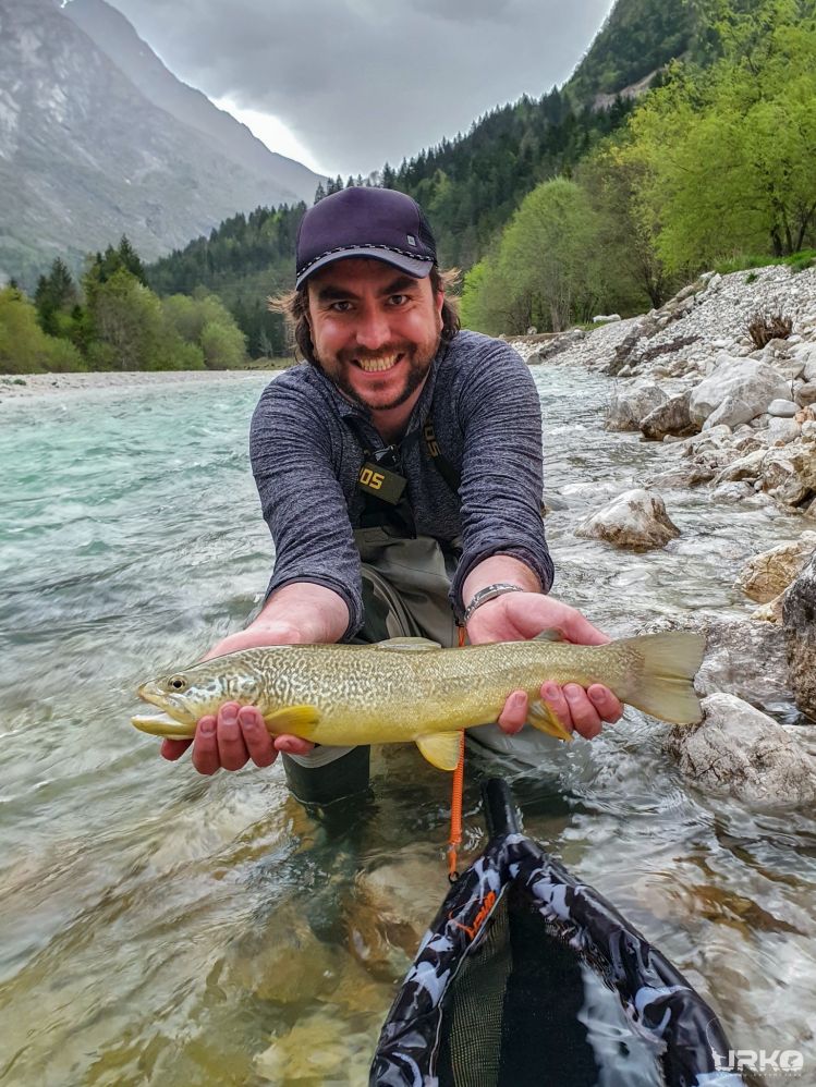 Now that's a face of a happy client.
Przemek with his beautiful marble trout from the one and only Soča River.