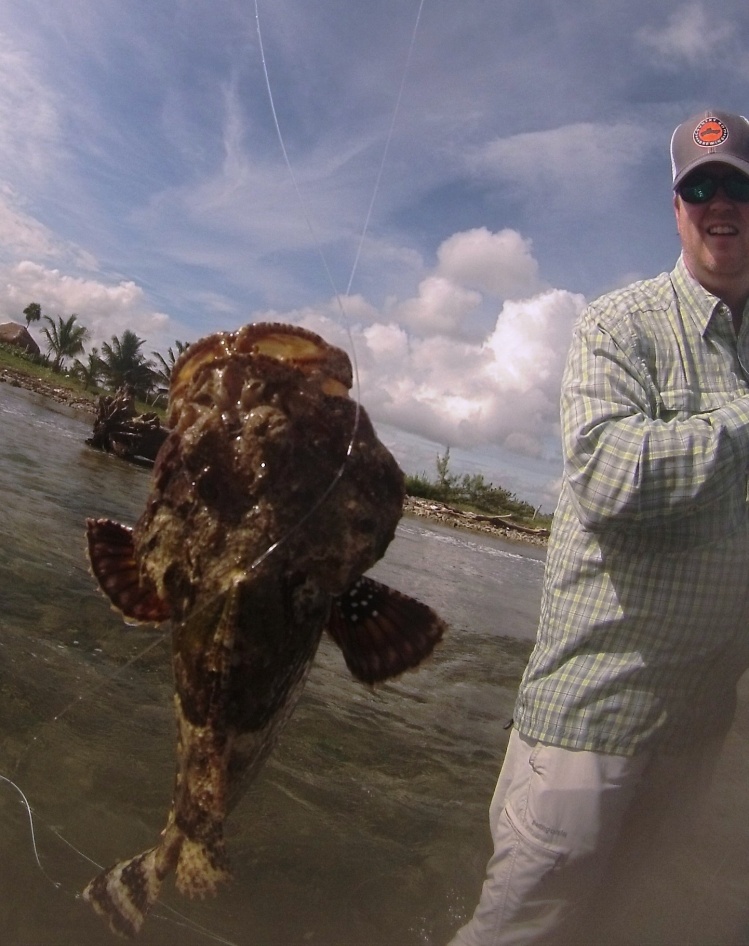 We were casting at a tailing Permit!!! This big Spotted Scorpion got in the way.