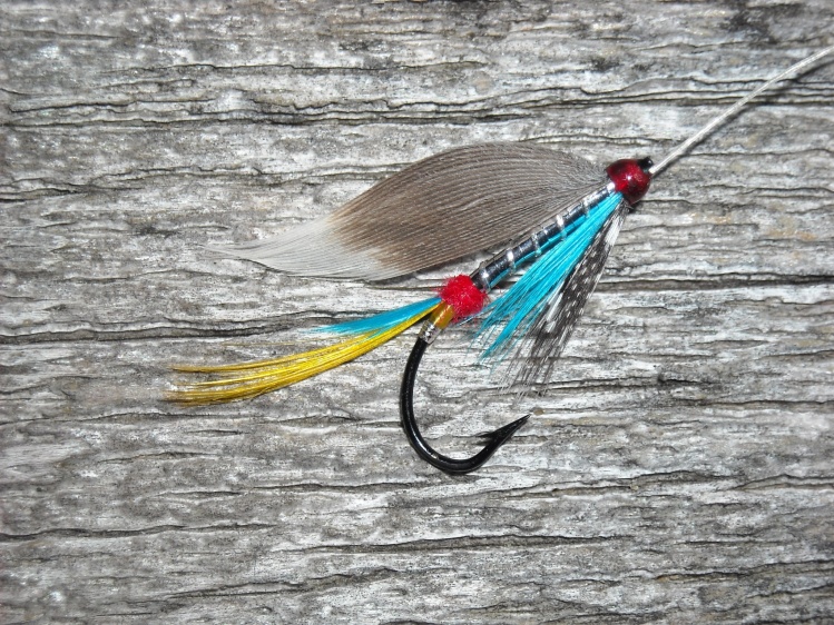 This fly is a Silver Doctor variation.
A good friend of mine ties lots of wet flies using the flank feathers of a french perigord goose for wings. So I tied this SD as a gift to him. It's tied on a #7 3370 Mustad marked shank iron with a 4lb.silk gut snel