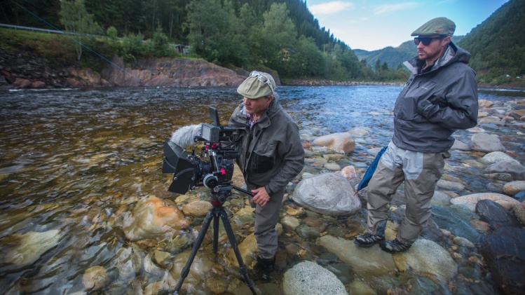 Filming a presentational film for NFC salmon lodge in river Gaula, Norway with Matt Hayes
