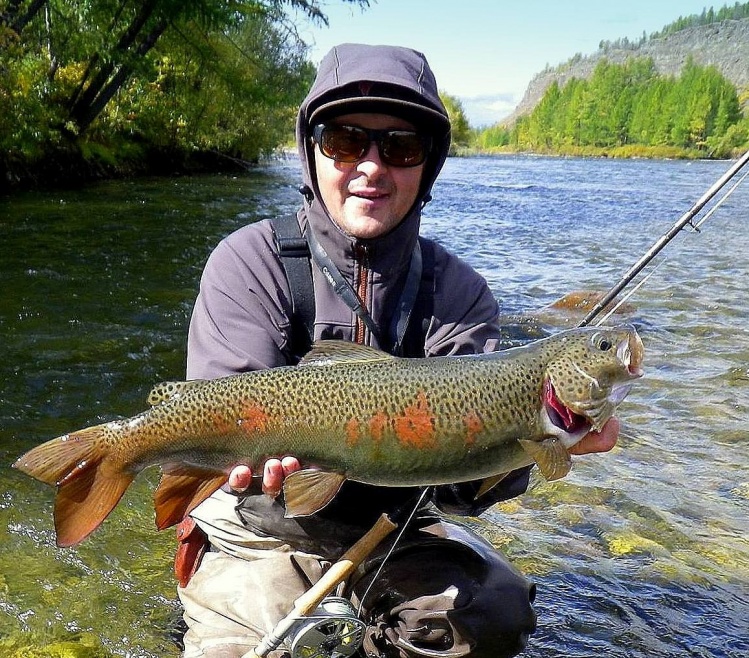 One of the many fat Lenok Trout on fly, caught and released at our Camp Tengis in the 2014 fishing season. 