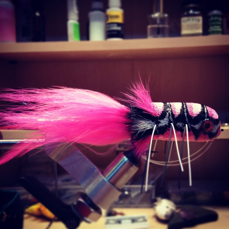 This was a valentines day giveaway fly. Tied on a 5/0 Daiichi Long Shank
Black Aberdeen Hook. 