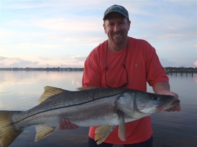 Andy with a 35 # Snook in 2 feet of water on a big popper