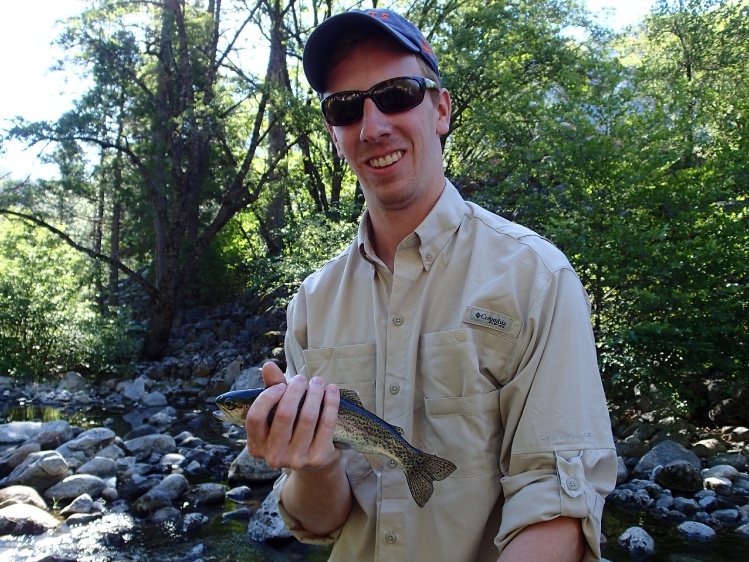 First trout on a fly rod while fly fishing in Yosemite with Yosemite Fly  Fishing Guide
