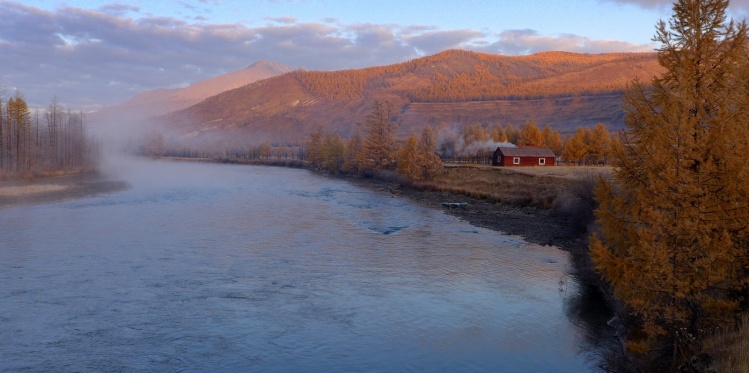 Fisherman´s dawn at our wilderness camp at the best Taimen river in the world, Mongolian - Siberian Borders.