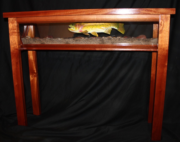 Sapele Mahogany entry way table. One of a kind $1,150 (plus shipping). Choose your favorite fish species for the inside!