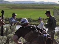 Anglers gather along Silver Creek for stream side social hour. Bryan Huskey Photo  