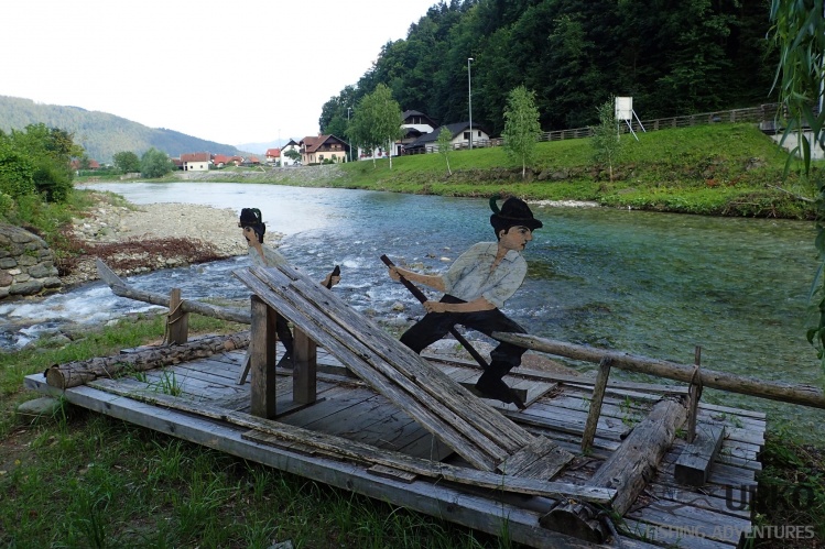 Raft made from the wooden logs ... We call them "flosarji", this was traditional way to move logs down the river ... Savinja river (Angling Club Ljubno)