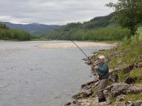 Fish on at Gaula Flyfishing Lodge beat 5 - Evjen pool