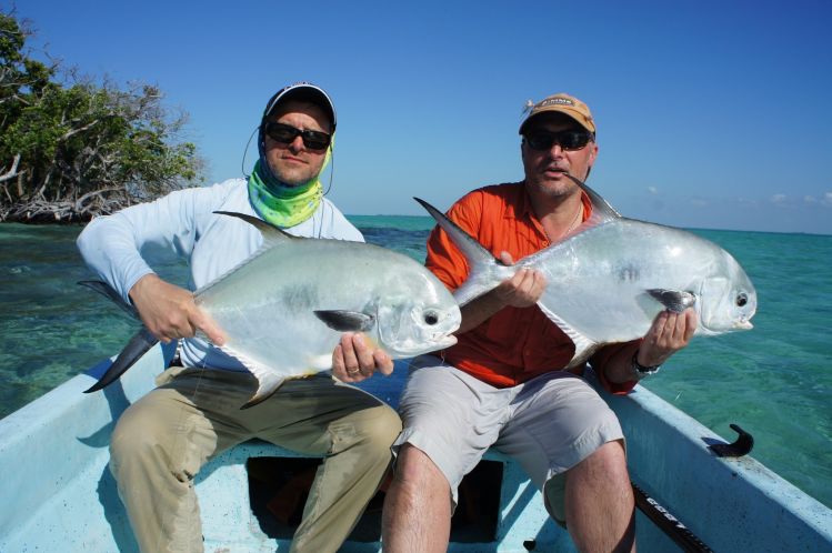 twin catch on permit - Punta Allen fishing club