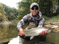 Jimmy with his first Lake Erie Steelhead and first fly caught fish